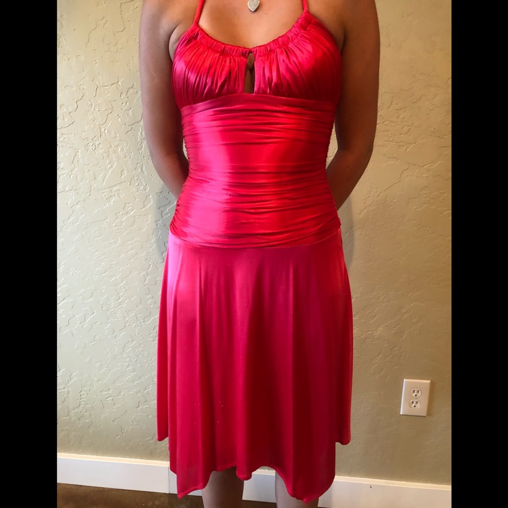Pretty Coral Satin Halter dress